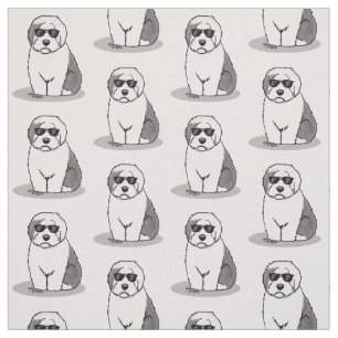 Cool Old English Sheepdog (Grey 1) Cute Funny Fabric