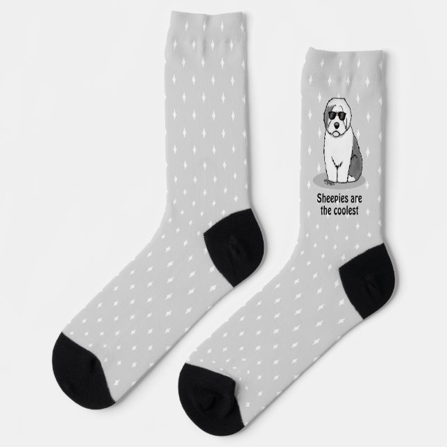 Cool Old English Sheepdog (Grey 1) Cute Funny Socks (Left)
