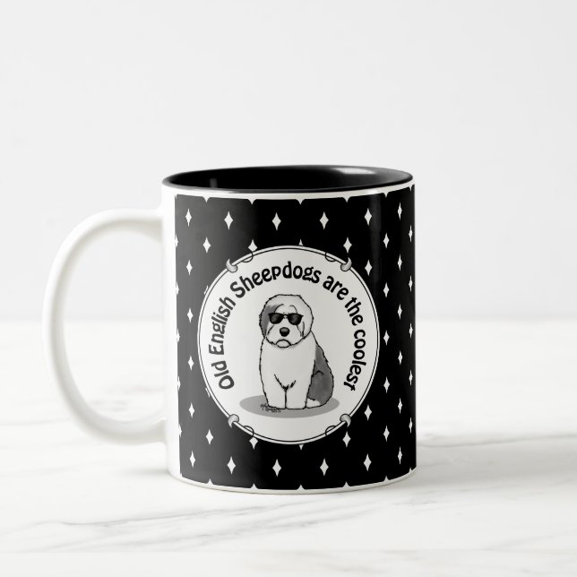 Cool Old English Sheepdog (Grey 1) Cute Funny Two-Tone Coffee Mug (Left)