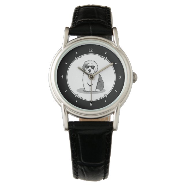 Cool Old English Sheepdog (Grey 1) Cute Funny Watch (Front)