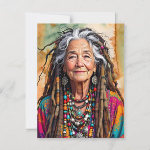 Cool Old Lady in Dread Locks Hippie Woman Postcard