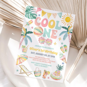 Cool One Beach Party Summer 1st Birthday  Invitation