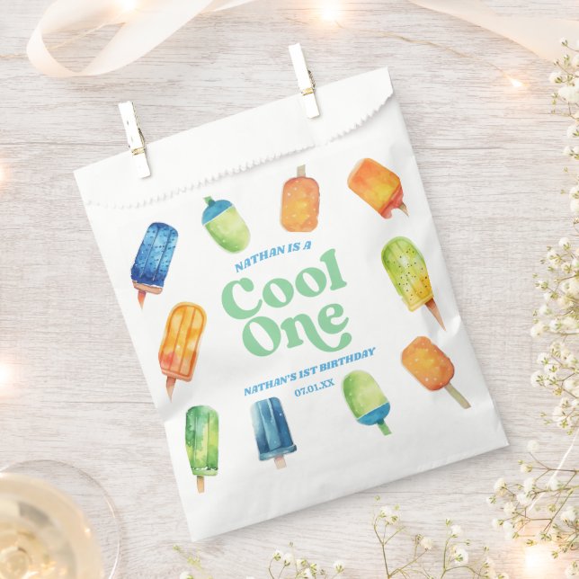 Cool One Blue Retro Popsicle 1st Birthday Party Favour Bags (Clipped)