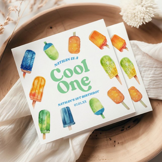 Cool One Blue Retro Popsicle 1st Birthday Party Napkin (Creator Uploaded)