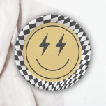 Cool One Boy's First Birthday Chequered Retro Paper Plate<br><div class="desc">One cool dude is turning one! Celebrate your little boys big day in style with our retro chequered happy face disposable plates,  featuring wavy checkers and a rad happy face.</div>