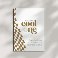 Cool One Boy's First Birthday Gold Chequered Retro