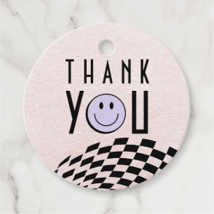 Cool One Girl's First Birthday Chequered Retro Favour Tags