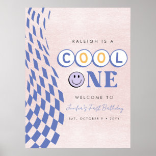 Cool One Girl's First Birthday Chequered Retro Poster