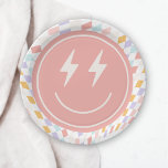 Cool One Groovy Girl's Chequered Retro Paper Plate<br><div class="desc">One cool girl is turning one! Celebrate your little girls big day in style with our colourful retro chequered happy face birthday disposable plates,  featuring wavy pastel checkers and a totally stellar happy face.</div>