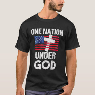 Cool One Nation Under God Funny Usa Flag Cross Pat T-Shirt