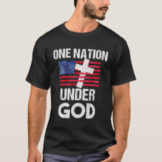 Cool One Nation Under God Funny Usa Flag Cross Pat T-Shirt