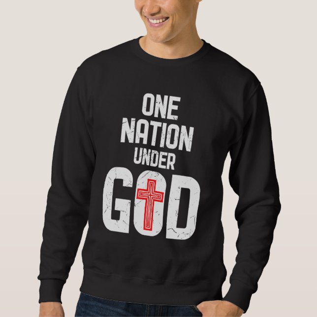 Cool One Nation Under God Religion Red Cross Activ Sweatshirt (Front)