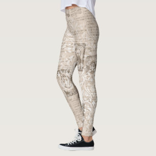 Cool One-of-a-Kind Ephemera News Print Pattern Leggings