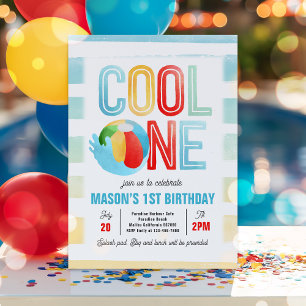 Cool One Pool Party Beach 1st Birthday Party  Invitation