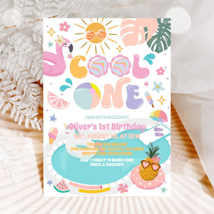 Cool One Pool Party Summer 1st Birthday Invitation