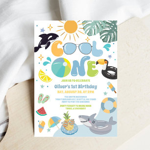 Cool One Pool Party Summer 1st Birthday Invitation