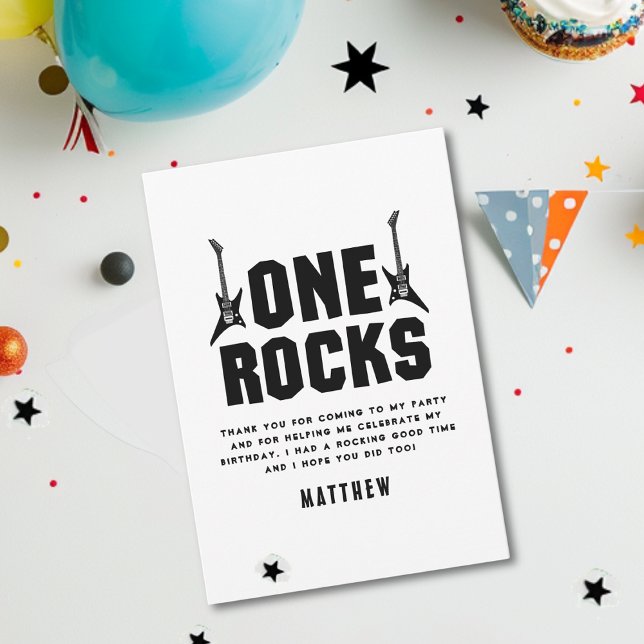 Cool One Rocks Black and White Birthday  Thank You Card (Creator Uploaded)