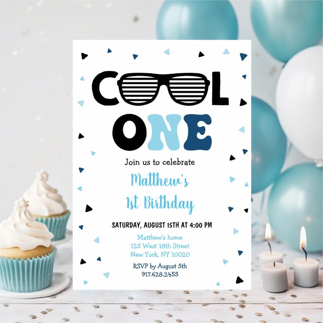 Cool One Sunglasses Boy First Birthday Invitation (Creator Uploaded)