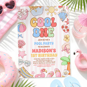 Cool One Tropical Summer Beach 1st Birthday Party Invitation