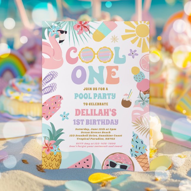 Cool One Tropical Summer Beach 1st Birthday Party Invitation (Creator Uploaded)