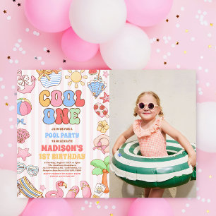 Cool One Tropical Summer Beach 1st Birthday Photo Invitation