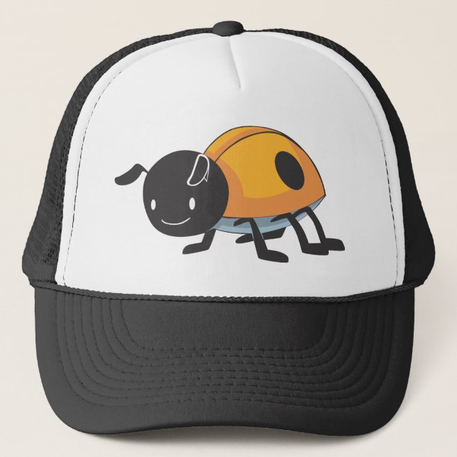 Cool Orange Baby Ladybug Cartoon Trucker Hat (Front)