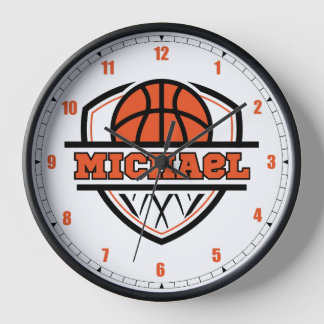 Cool Orange Black Basketball Sports Wall Clock