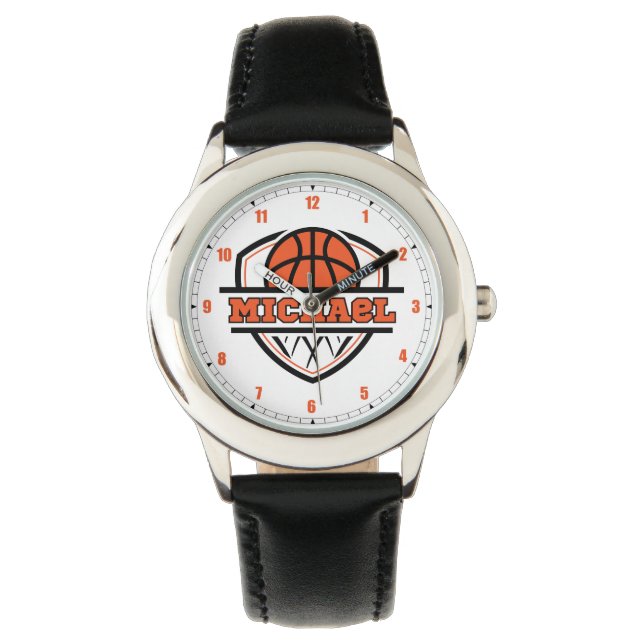 Cool Orange Black Basketball Sports Watch (Front)