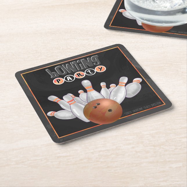 Cool Orange Bowling Party Coasters (Angled)