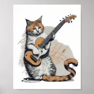 Cool Orange Cat Jamming on the Guitar  Poster