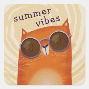 Cool Orange Cat Square Sticker