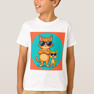 Cool Orange Cats with Sunglasses Showcasing Fun T-Shirt