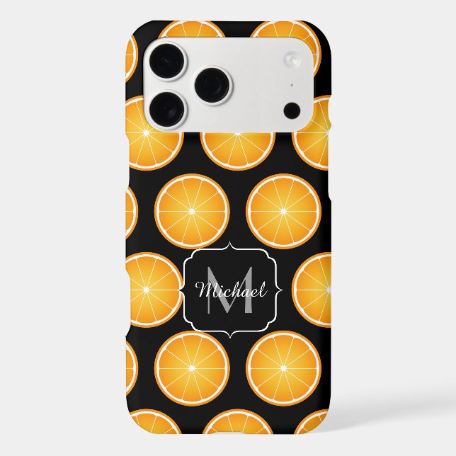 Cool Orange fruit slices pattern black Monogram (Back)