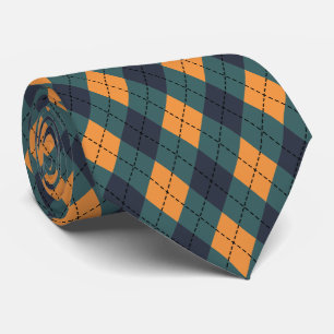 cool orange green tiled pattern argyle tie