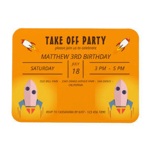 Cool Orange Space Ship Take Off Birthday Party I Magnet