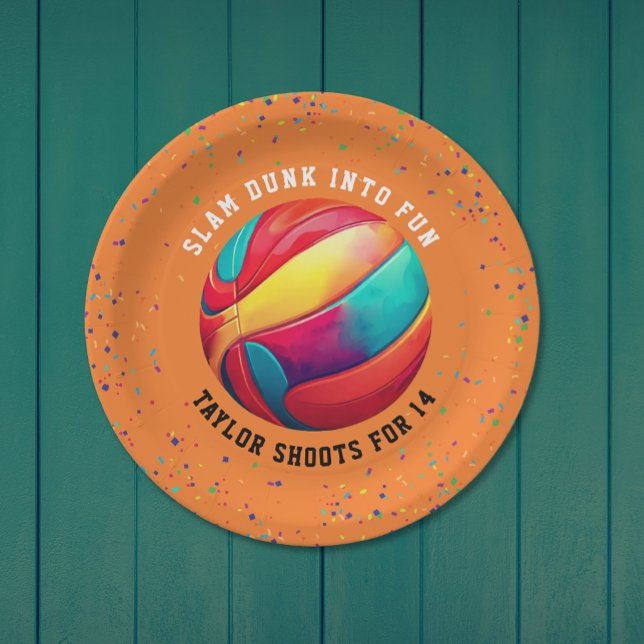 Cool Orange Sport All-Star Basketball Birthday Paper Plate (Creator Uploaded)
