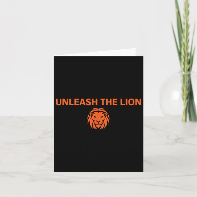 Cool Orange Unleahe Lion Motivational Workout  Card (Front)