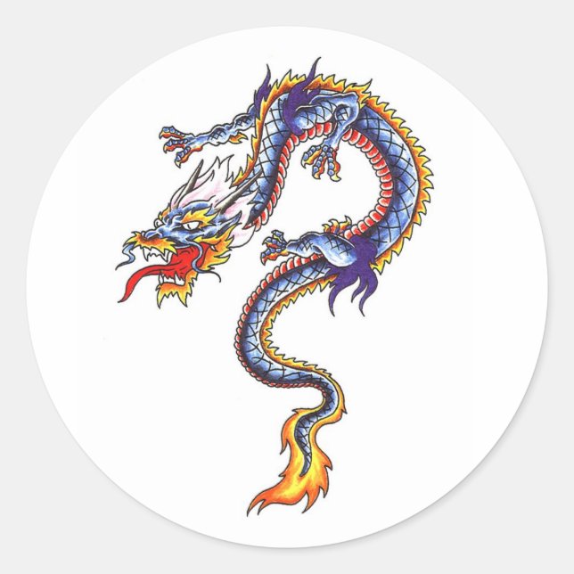 Cool  Oriental Blue Water Dragon style sticker (Front)