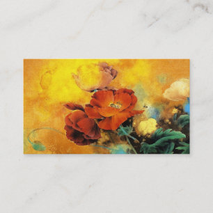 Cool oriental chinese red poppy flower watercolor business card