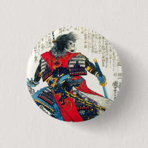 Cool oriental classic japanese samurai warrior art 3 cm round badge