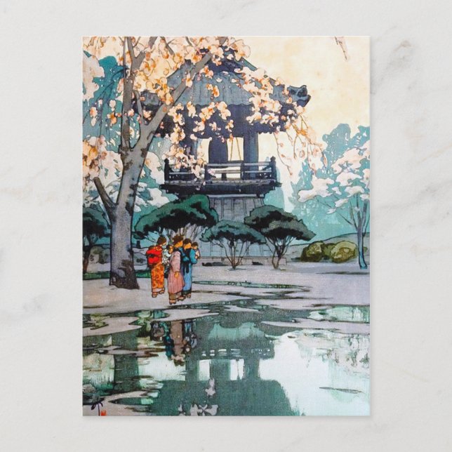 Cool oriental Hiroshi Yoshida Japanese Shrine art Postcard (Front)