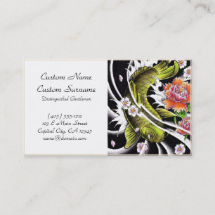 Cool oriental japanese black ink lucky koi fish business card