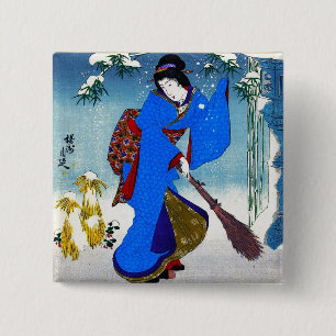 Cool oriental japanese classic geisha lady art 15 cm square badge