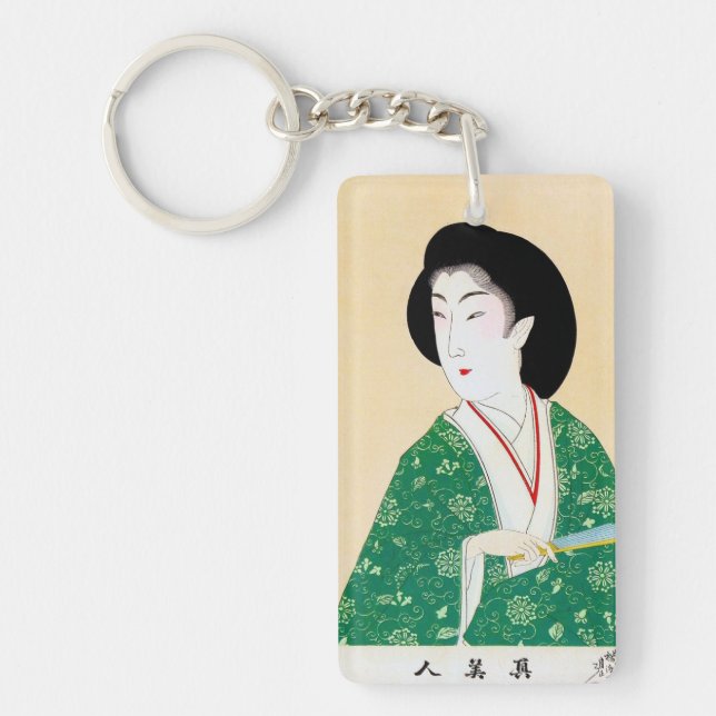 Cool oriental japanese classic geisha lady art key ring (Front)