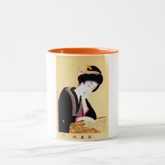 Cool oriental japanese classic geisha lady art Two-Tone coffee mug (Center)