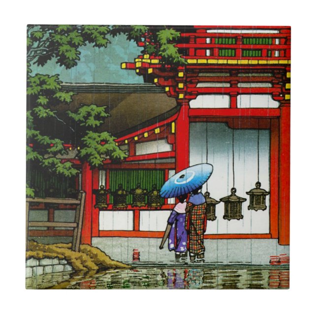 Cool oriental japanese classic temple rain art tile (Front)