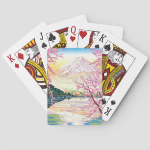 Cool oriental japanese Fuji spring cherry tree art Playing Cards