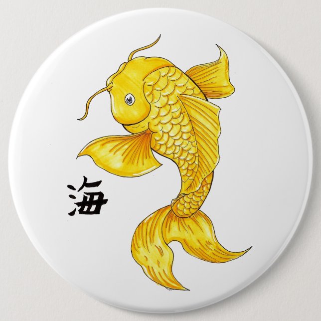 Cool Oriental Japanese Gold Koi Fish Carp tattoo 6 Cm Round Badge (Front)