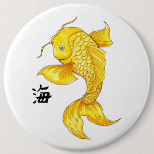 Cool Oriental Japanese Gold Koi Fish Carp tattoo 6 Cm Round Badge