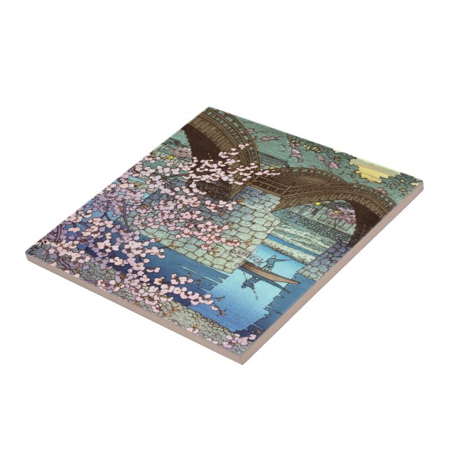 Cool oriental japanese Hasui kawase river bridge Tile (Side)